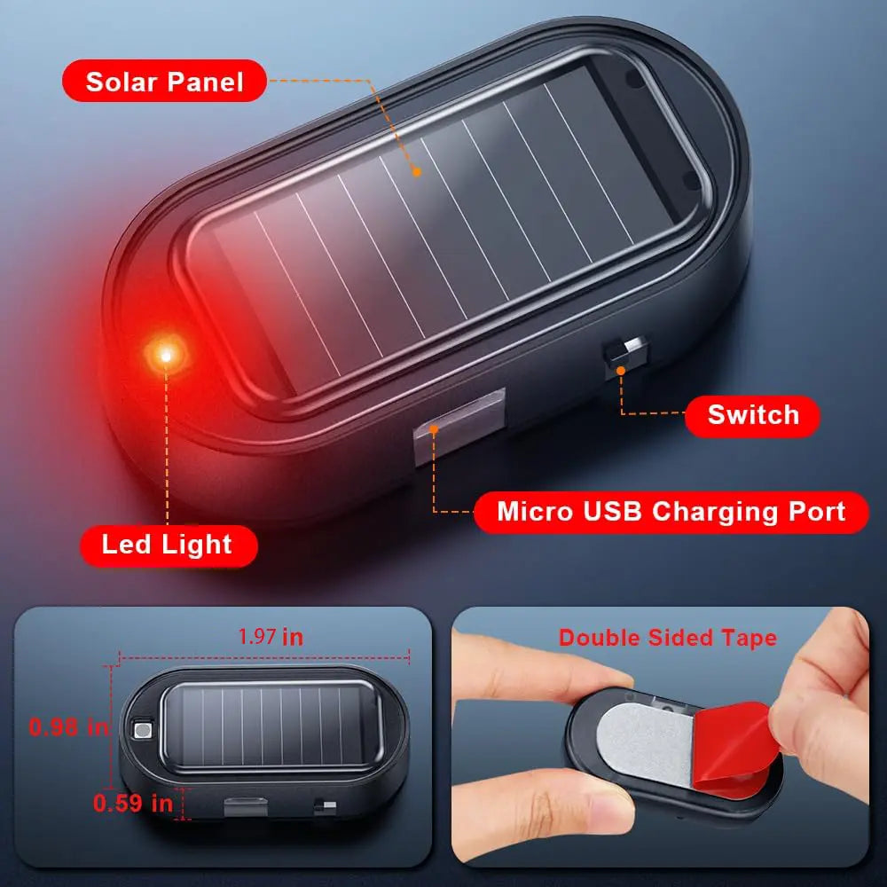 🚨 Solar Fake Car Alarm Light – LED Security Warning Flashing Simulator