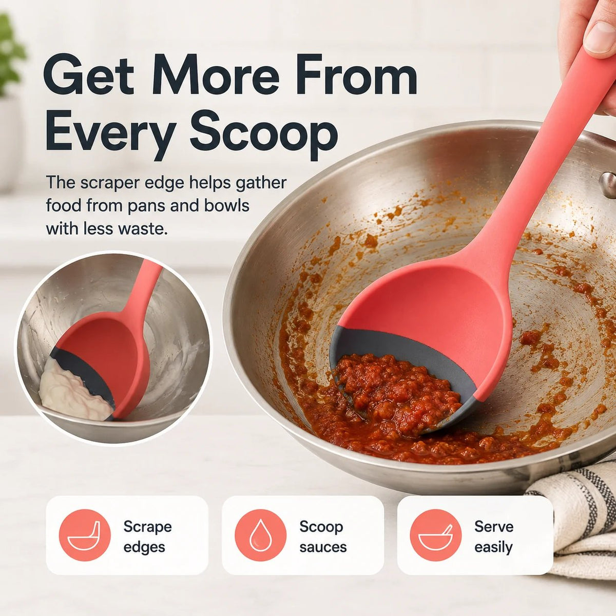🎉🥄 2-in-1 Silicone Scoop & Scraper Spoon – Multi-Purpose Cooking & Serving Utensil
