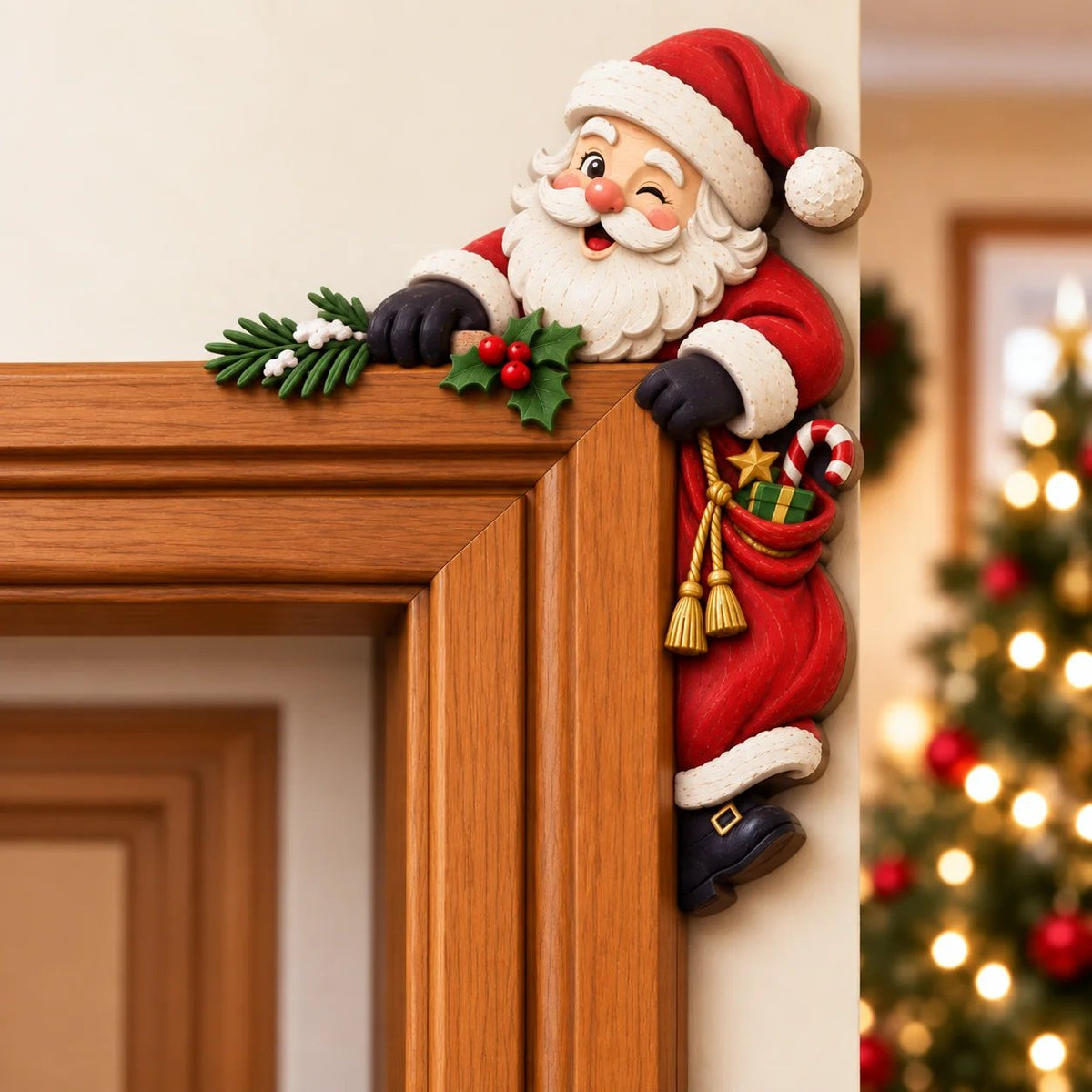 💯Christmas Peekaboo Door Frame Corner Decor丨Size: 20 cm