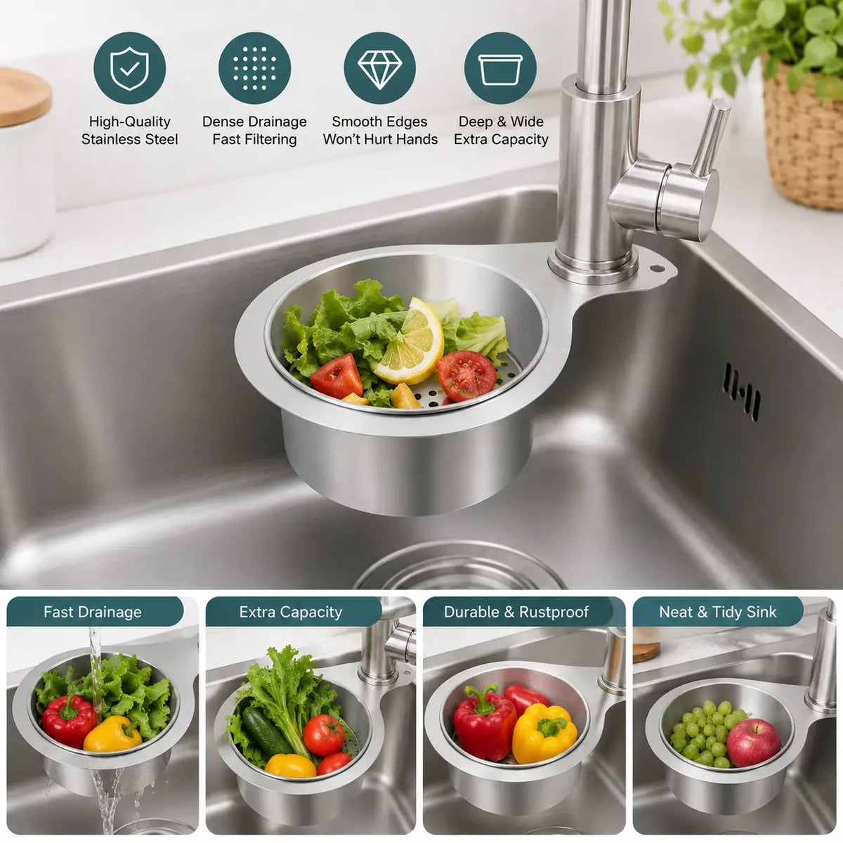 Stainless Steel Sink Strainer Basket | Hanging Drain Filter for Kitchen
