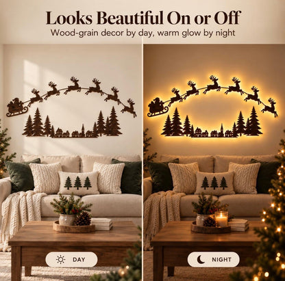 Reindeer Sleigh Press On – Lighted Christmas Wall Decor, Easy No-Tool Install