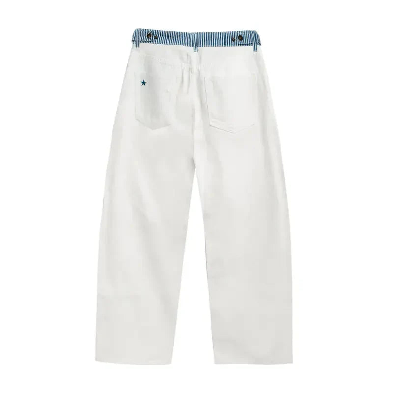 Adjustable Low-Rise Loose Barrel Leg Jeans