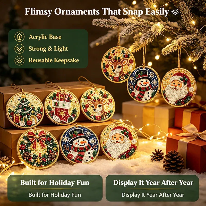 🔥🎁6Pcs/12Pcs Christmas DIY Diamond Painting Ornaments Kit, Xmas Tree Hanging Pendant🎄