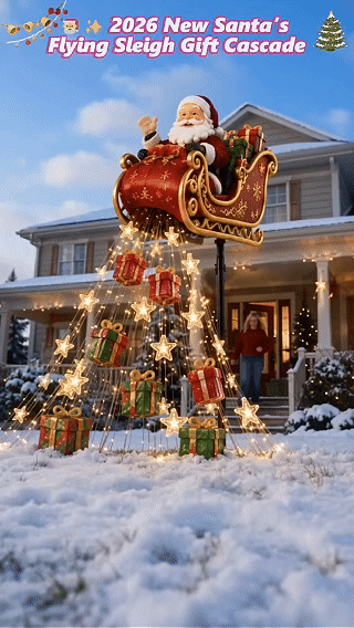 🎅✨ 2026 New Santa's Flying Sleigh Gift Cascade – Solar Christmas Garden Light