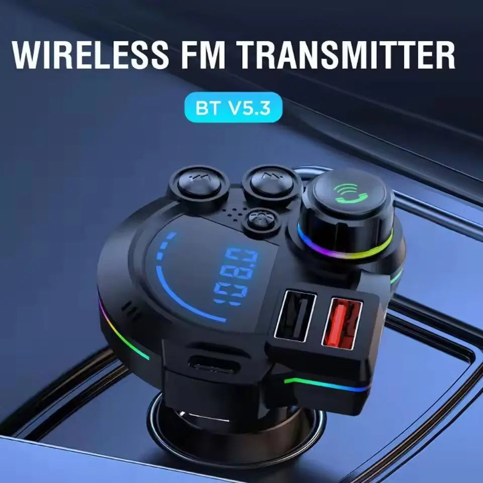 🚗 20W Bluetooth 5.3 FM Transmitter Car Charger – Fast Charging, Hands-Free Calls & RGB Ambient Lighting
