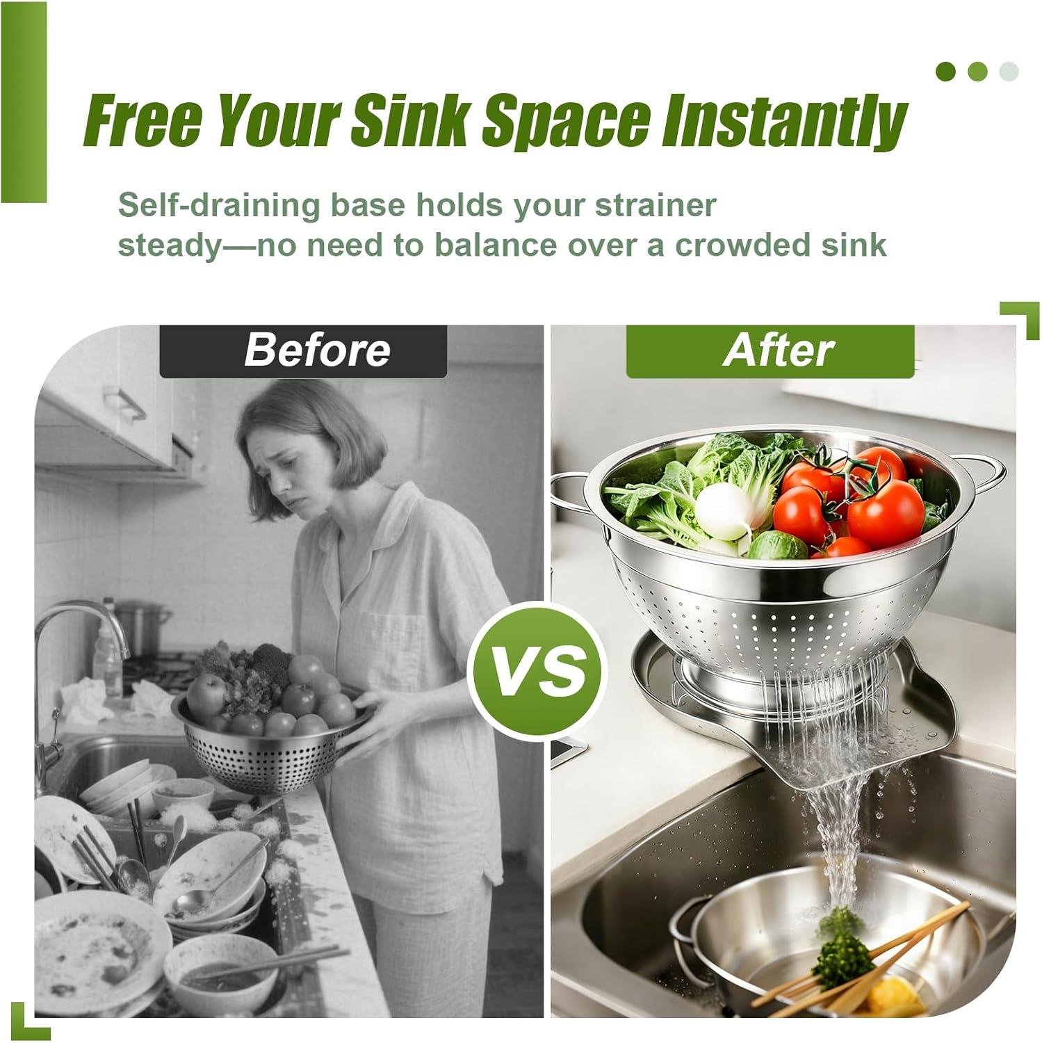 Colander and Strainer Self Drainer Base Plate Stainless Steel for Kitchen