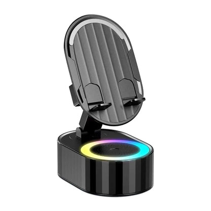 🔊📱5-in-1 Wireless Smartphone Speaker Stand – Bluetooth Audio, LED Light & Power Bank ✨