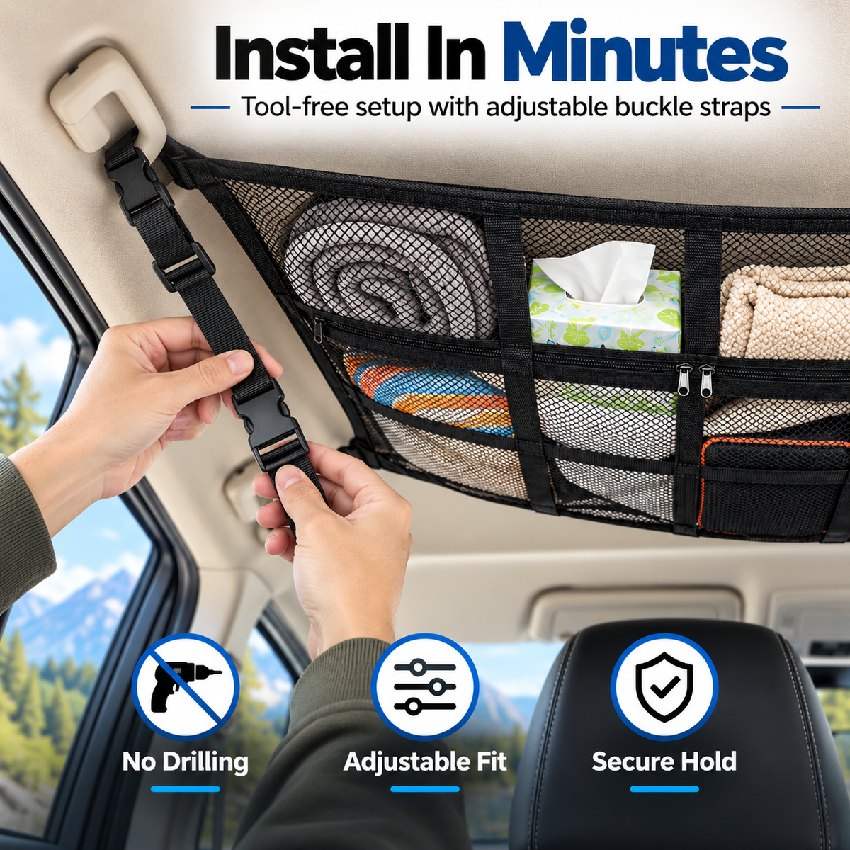 🎁Double-Layer Car Ceiling Cargo Net Storage Organizer