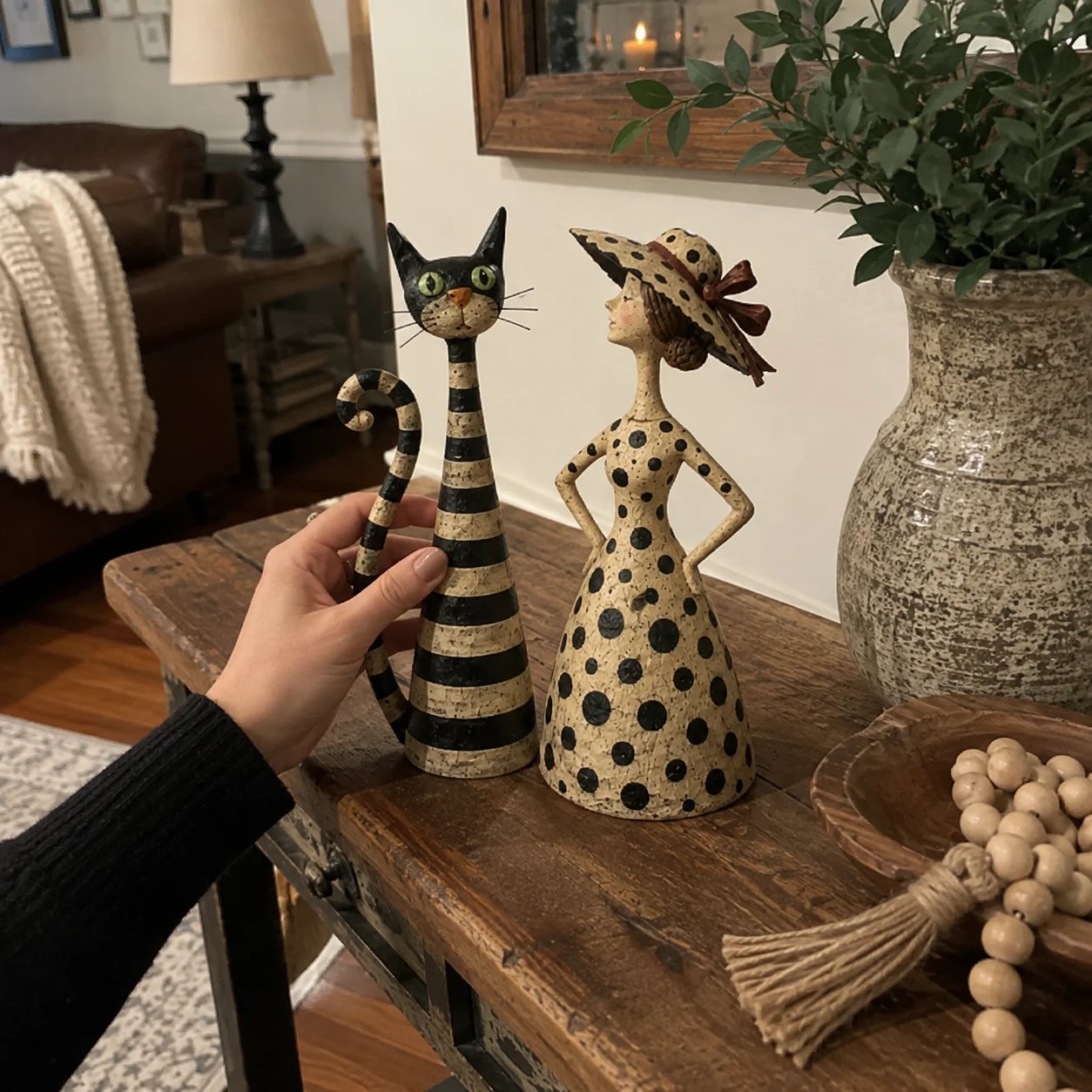 Vintage  Cat & Lady Sculptures