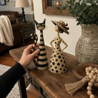 Vintage  Cat & Lady Sculptures