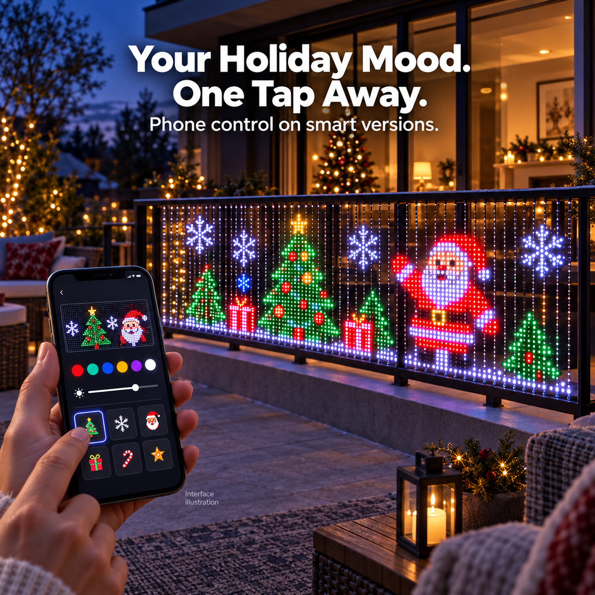 🔥LAST DAY 50% OFF✨🎄 Turn Your Balcony Into a Christmas Show – Animated LED Pixel Curtain Lights🎅