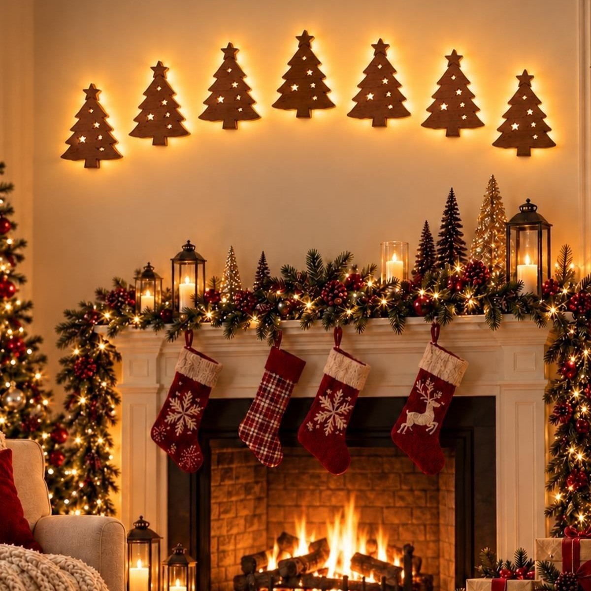 Reindeer Sleigh Press On – Lighted Christmas Wall Decor, Easy No-Tool Install