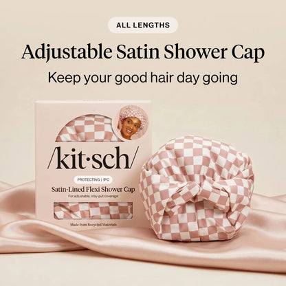 Adjustable Extra-Roomy Satin Shower Cap for All Hair Types