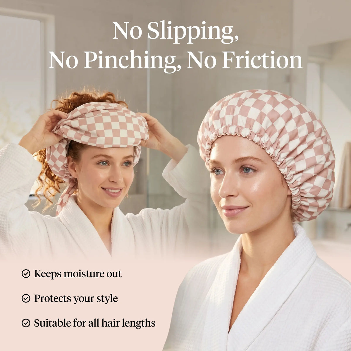 Adjustable Extra-Roomy Satin Shower Cap for All Hair Types