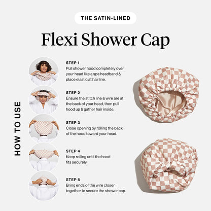 Adjustable Extra-Roomy Satin Shower Cap for All Hair Types