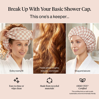 Adjustable Extra-Roomy Satin Shower Cap for All Hair Types