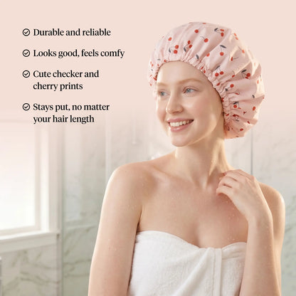 Adjustable Extra-Roomy Satin Shower Cap for All Hair Types