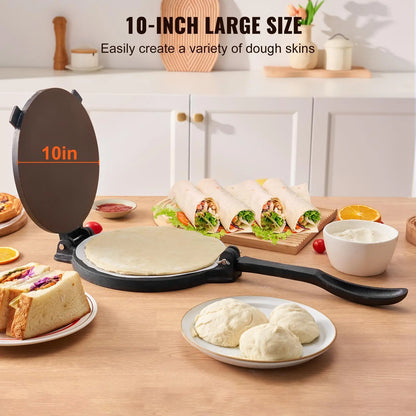 10-inch tortilla press—suitable for making tortillas, pita bread, flatbreads, and pancakes.