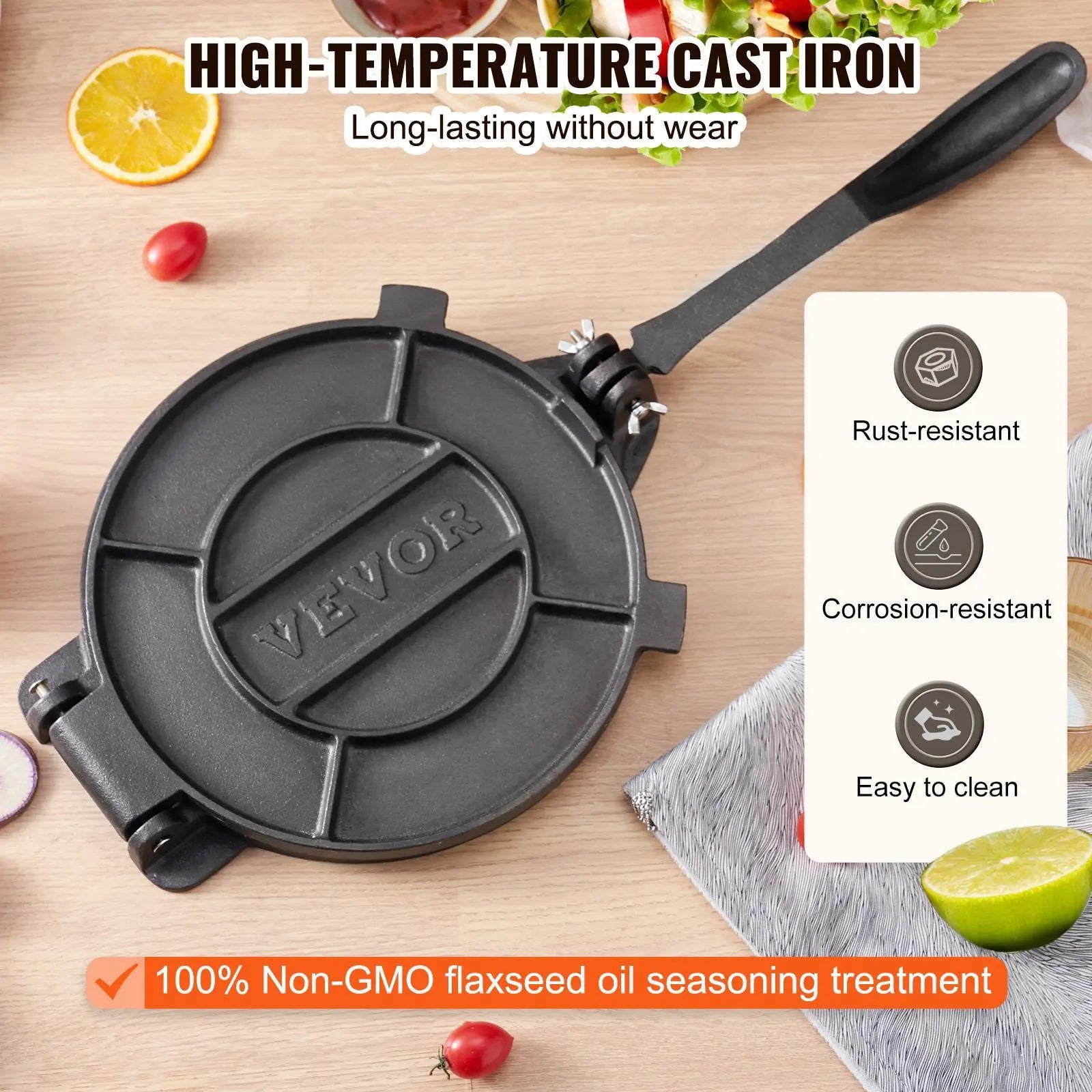 10-inch tortilla press—suitable for making tortillas, pita bread, flatbreads, and pancakes.