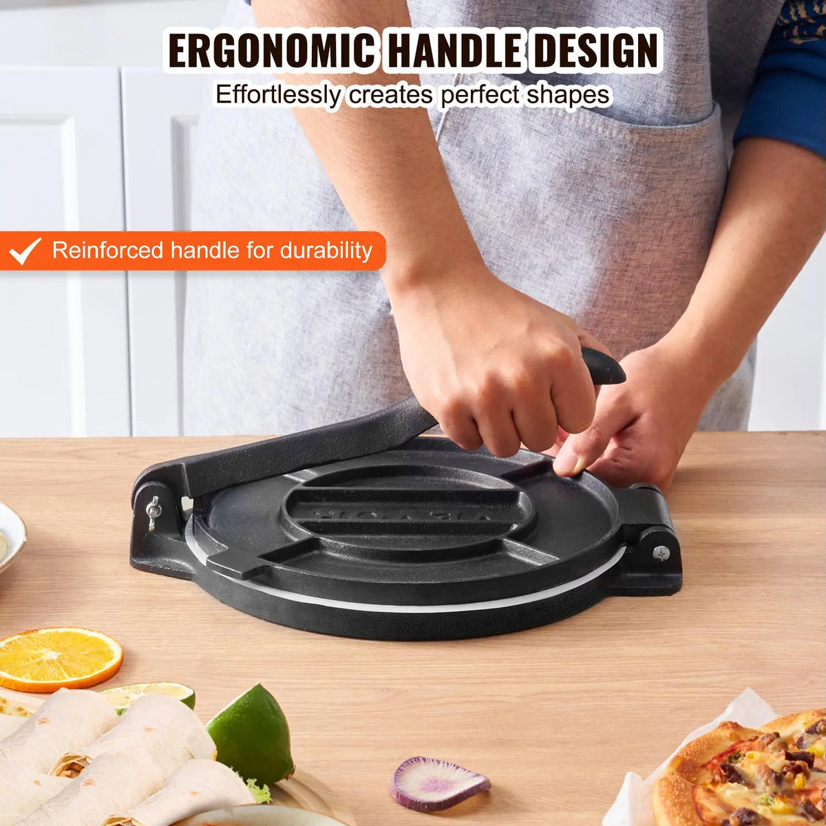 10-inch tortilla press—suitable for making tortillas, pita bread, flatbreads, and pancakes.