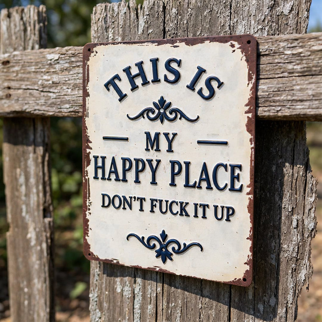"My Happy Place Don't F*ck It Up" Metal Sign - BW077