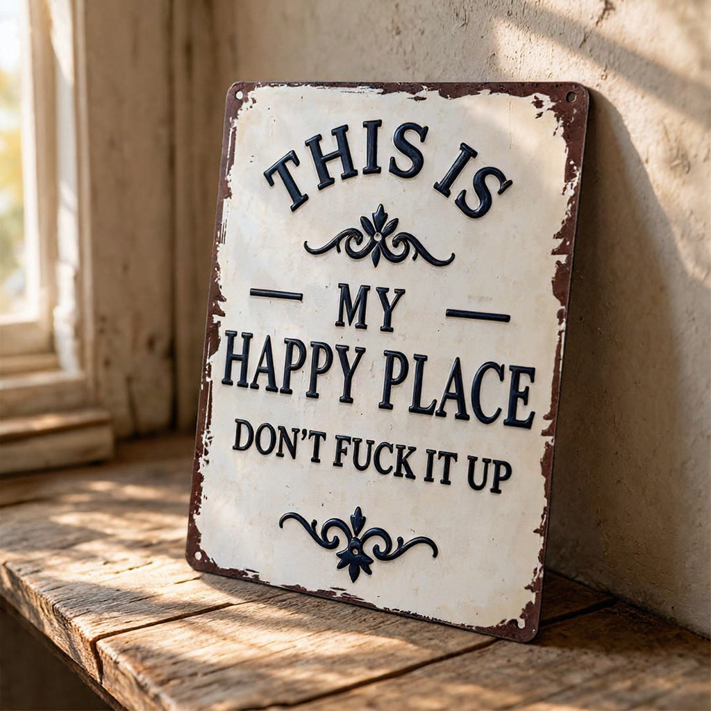 "My Happy Place Don't F*ck It Up" Metal Sign - BW077