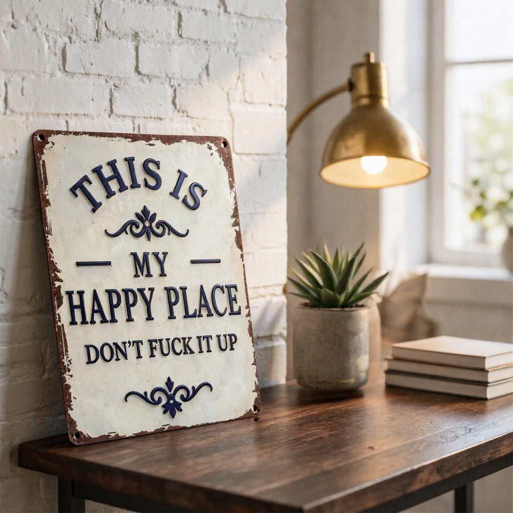 "My Happy Place Don't F*ck It Up" Metal Sign - BW077