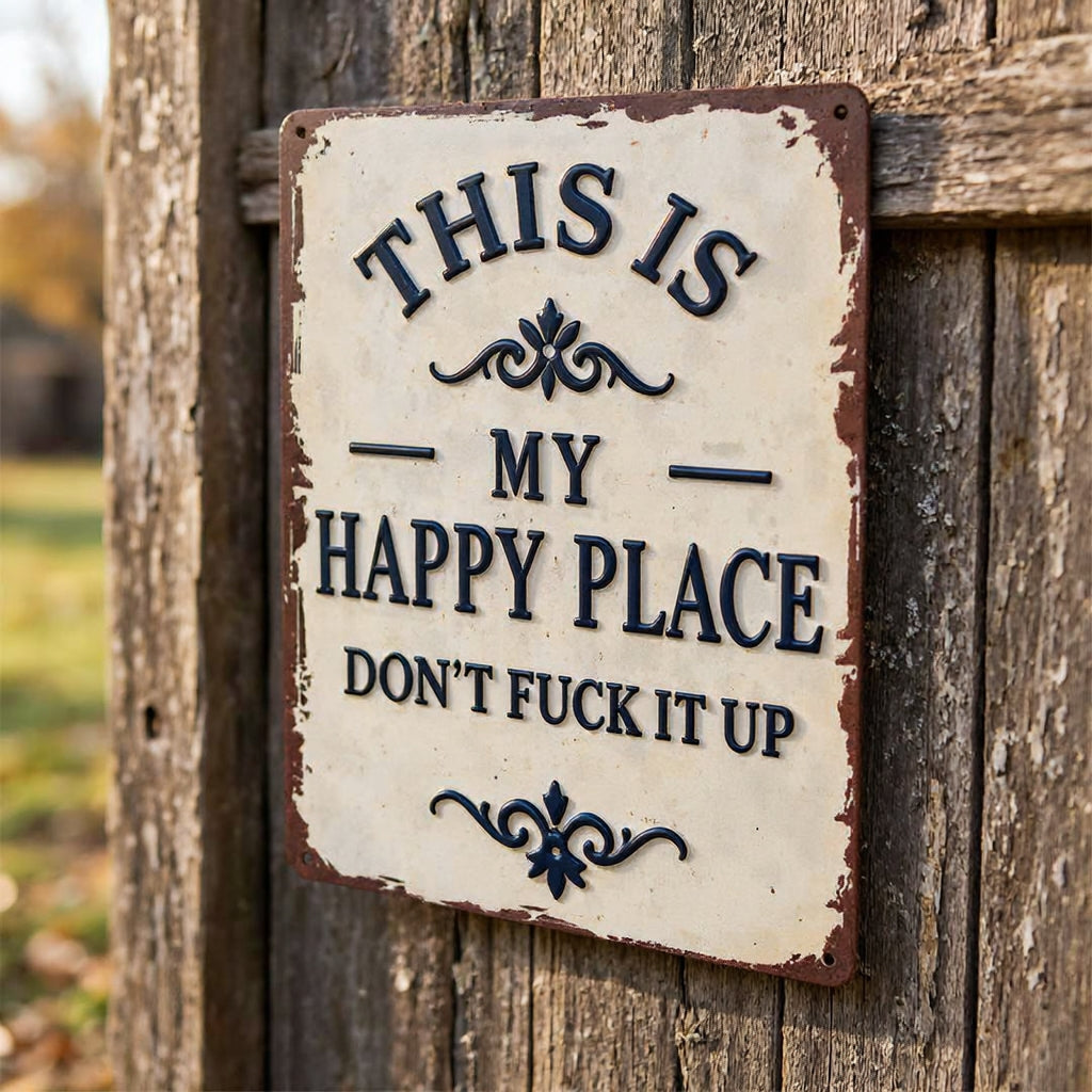 "My Happy Place Don't F*ck It Up" Metal Sign - BW077