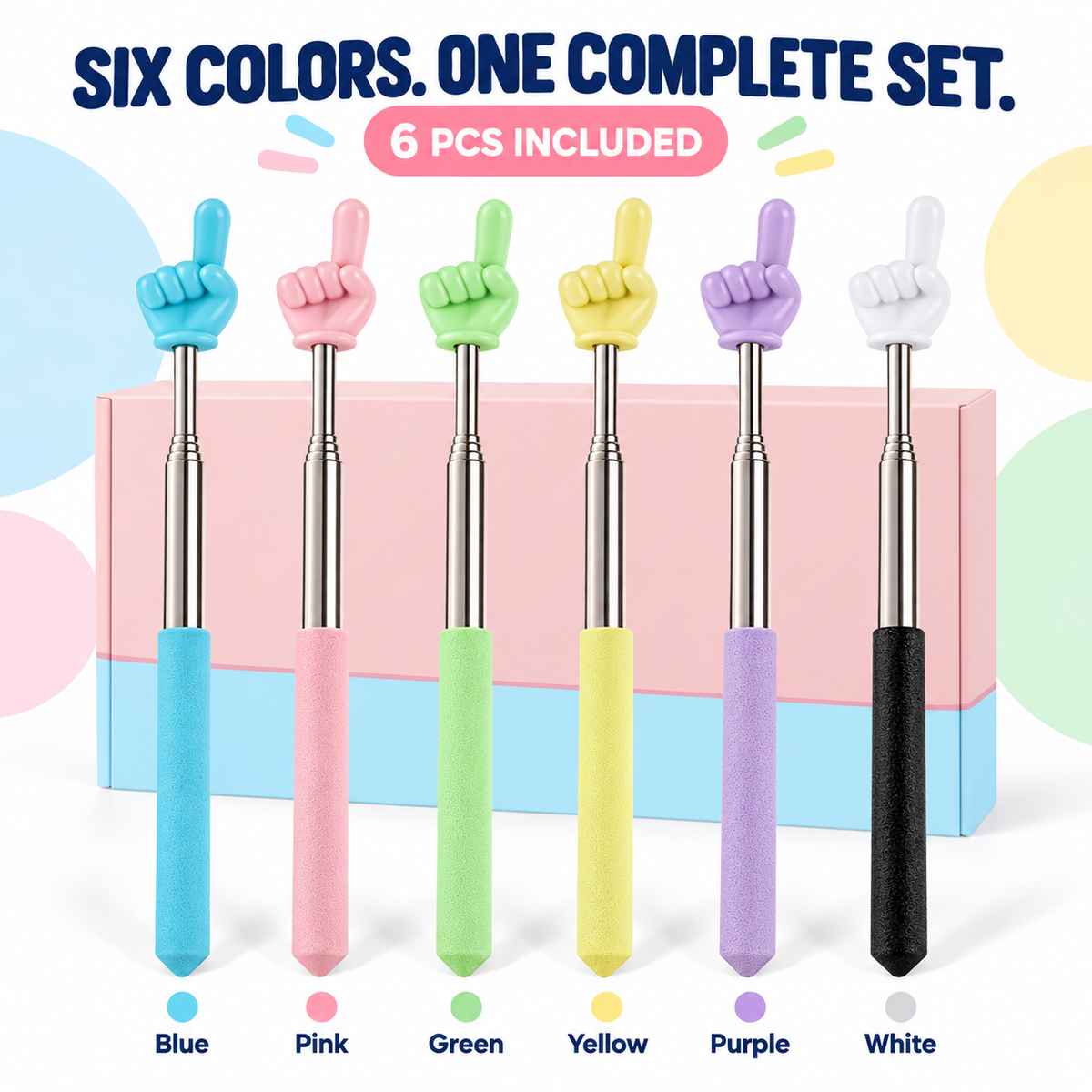 👉📚 6PCS Telescopic Finger Pointer Sticks – Extendable Teaching & Presentation Tools ✨