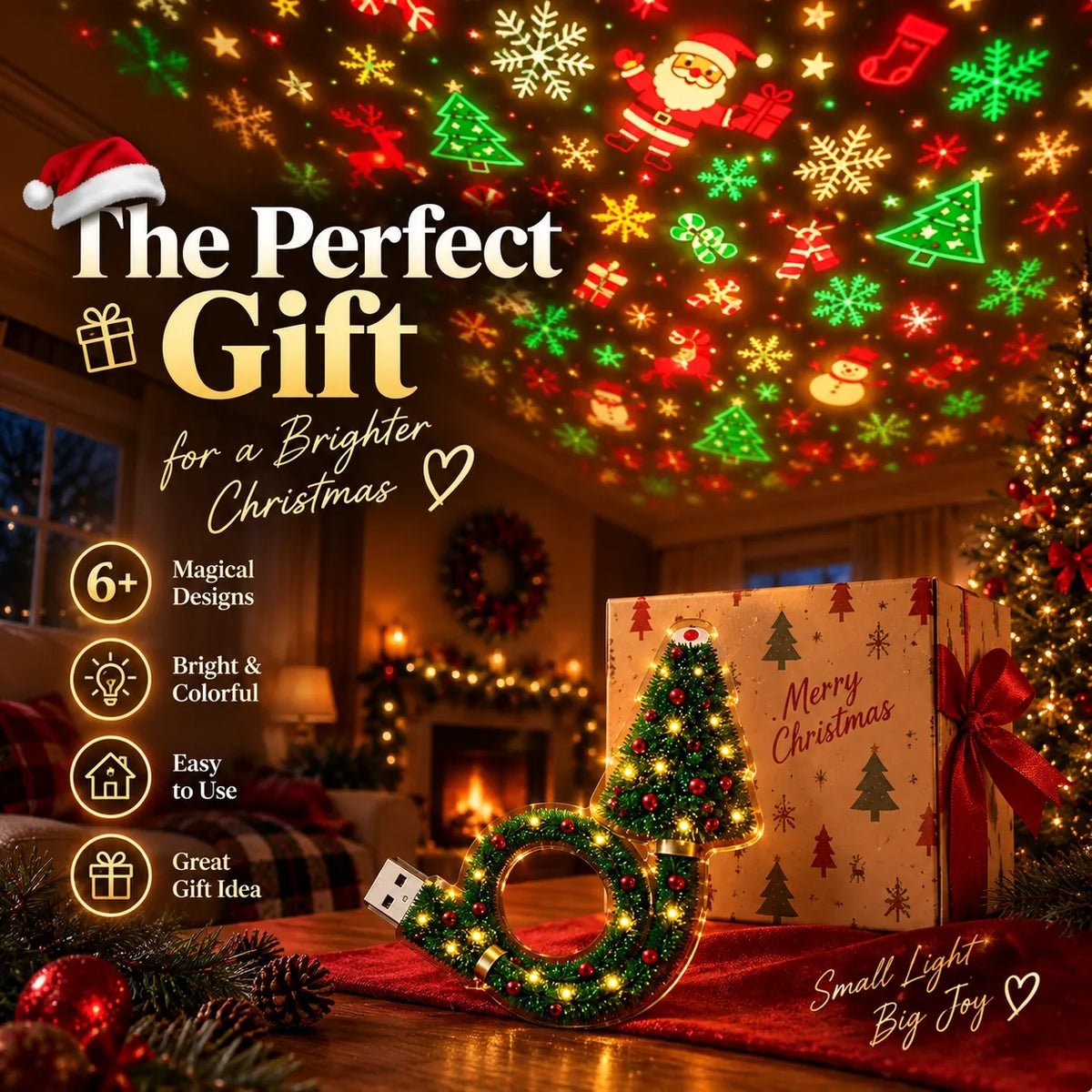 ⏳🔥LIMITED TIME 50% OFF!🎄Christmas Ceiling Projector – 6 Magical Light Effects for Instant Holiday Magic ✨
