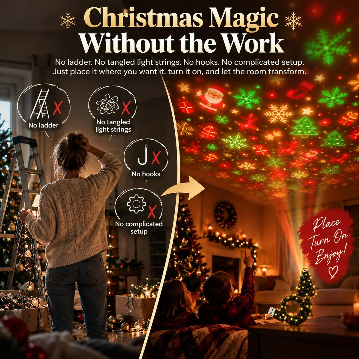 ⏳🔥LIMITED TIME 50% OFF!🎄Christmas Ceiling Projector – 6 Magical Light Effects for Instant Holiday Magic ✨