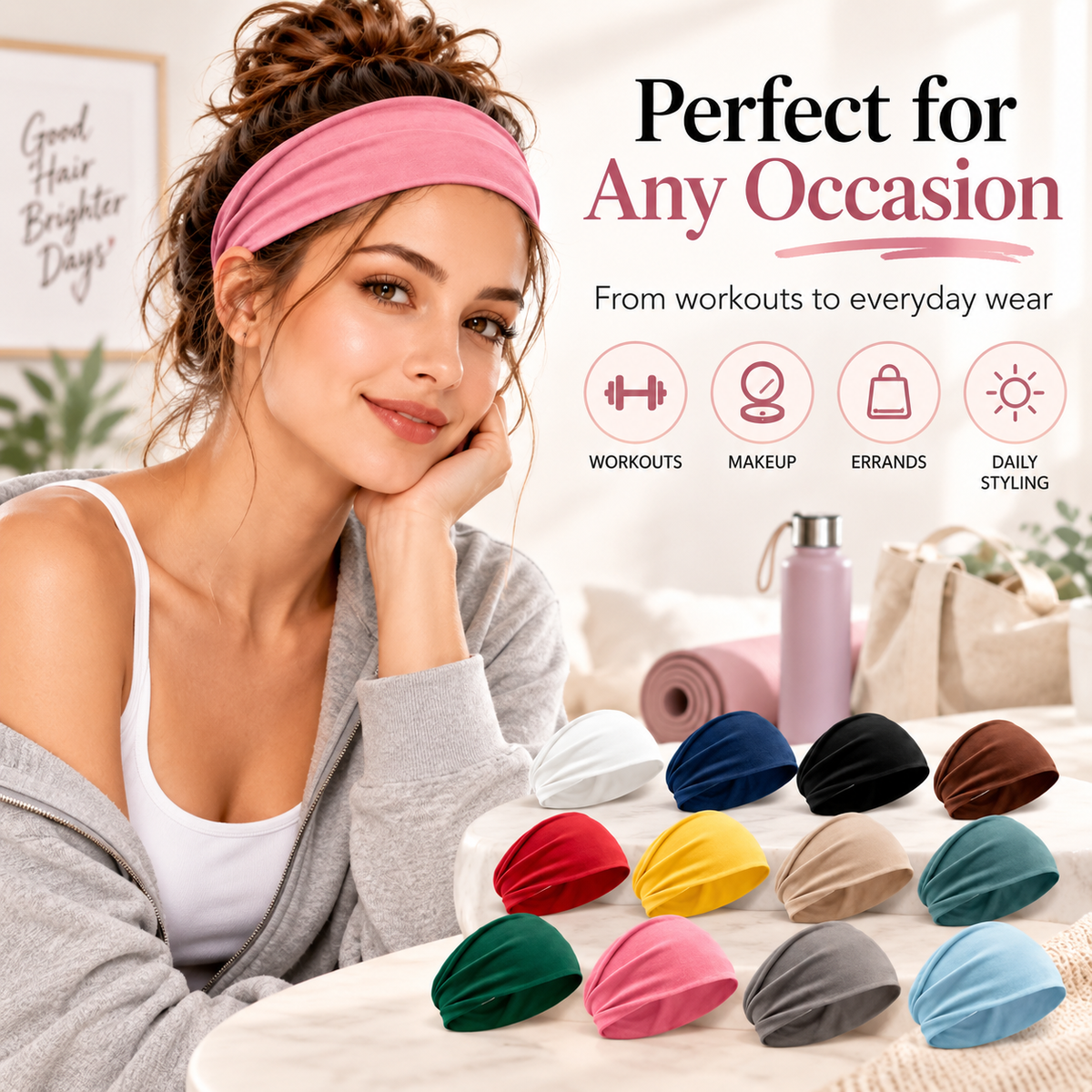 Women's Universal 6-Pack No-Slip Elastic Fashion Headband Set