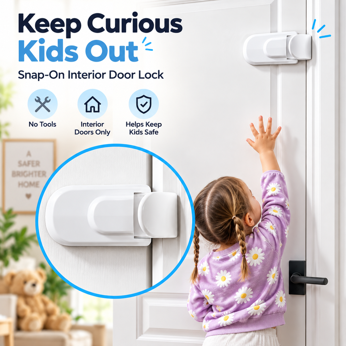 🔒🔒Childproof Door Lock – Easy Snap-On Child Safety Lock