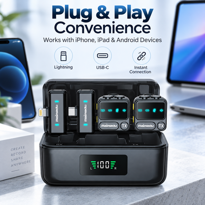 🎙️🔋 Wireless Lavalier Microphone with Charging Case – For iPhone, iPad & Android 📱✨