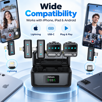 🎙️🔋 Wireless Lavalier Microphone with Charging Case – For iPhone, iPad & Android 📱✨