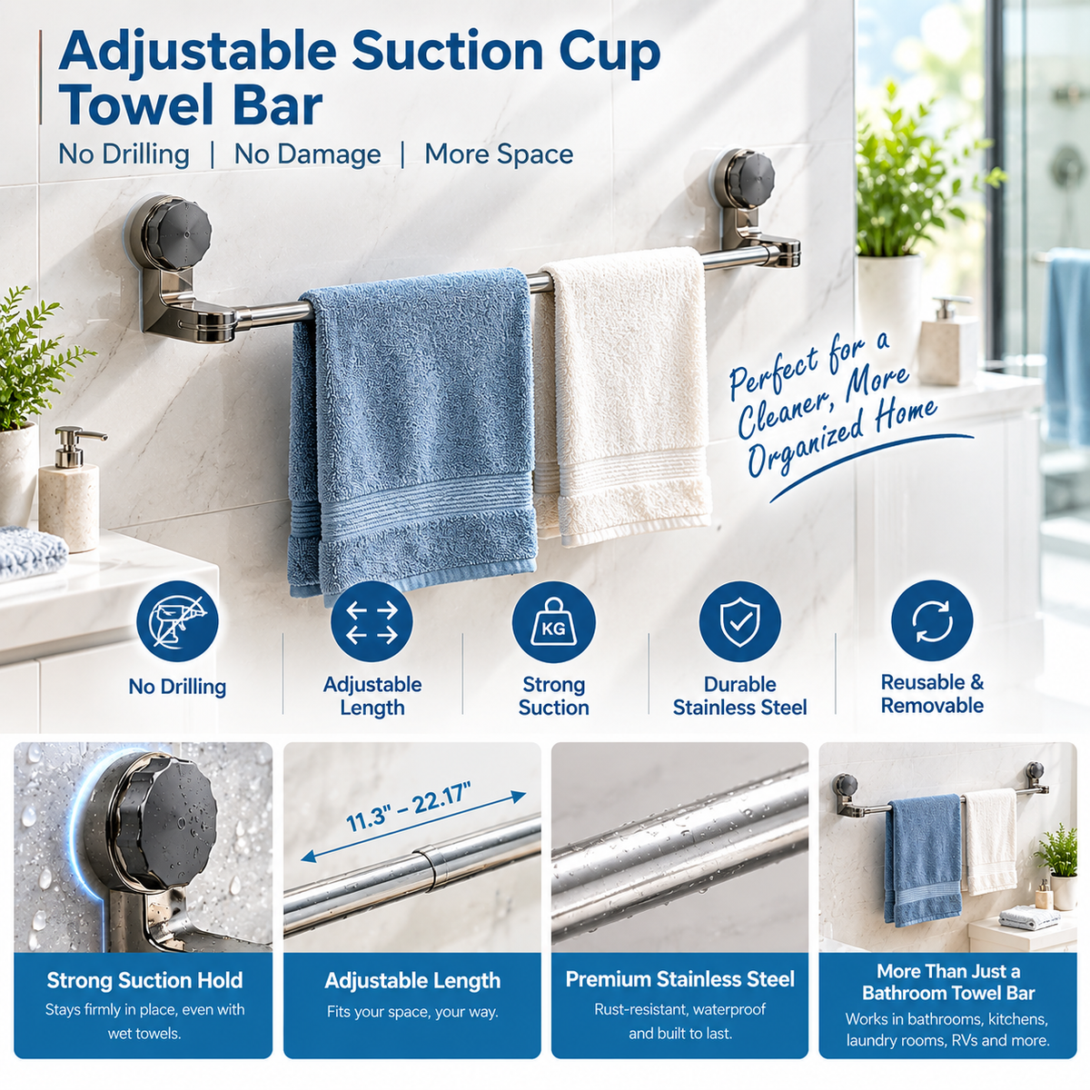 Adjustable Suction Cup Towel Bar