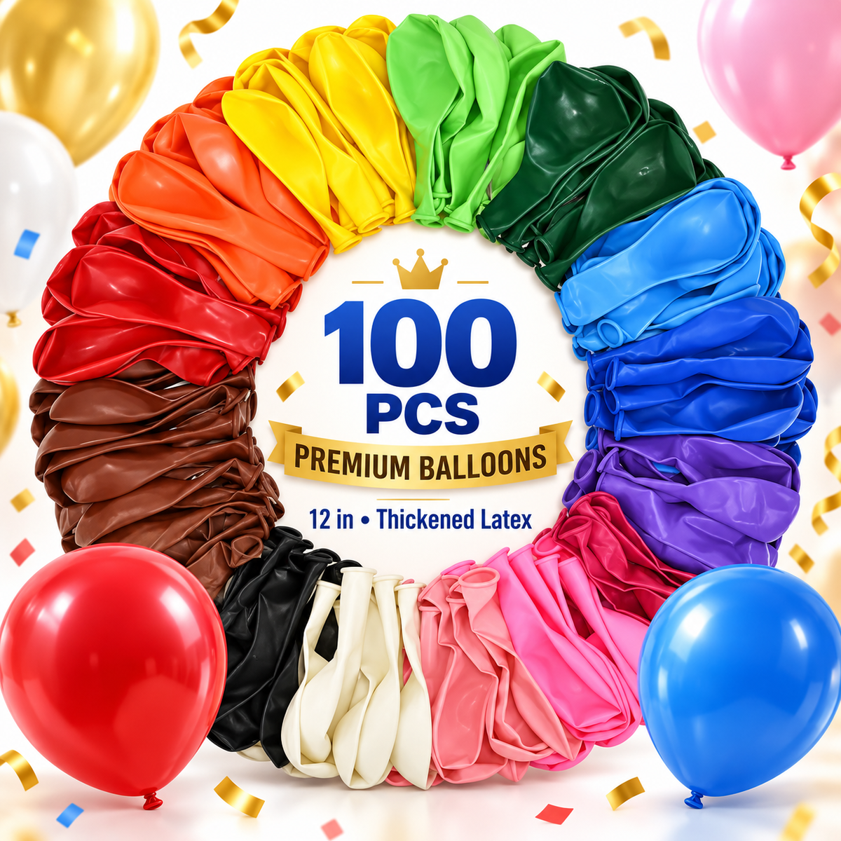 100-Pack 10" Premium Extra Thick Latex Blow Up Balloons