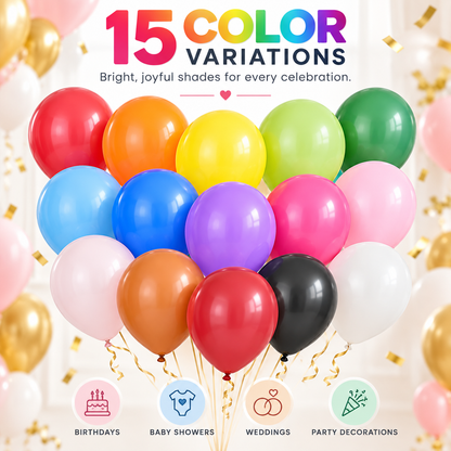 100-Pack 10" Premium Extra Thick Latex Blow Up Balloons
