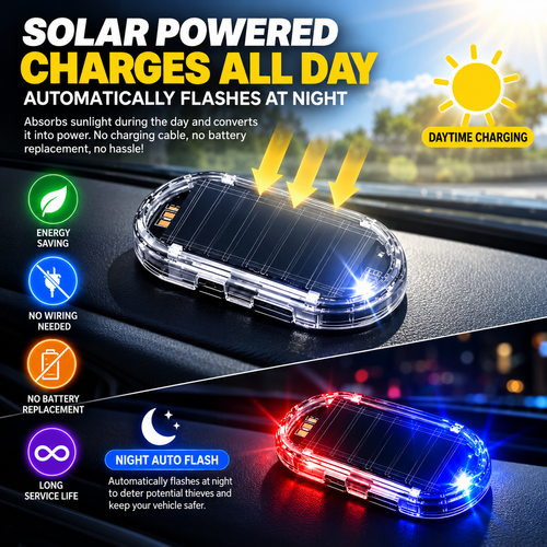 🚨 Solar Fake Car Alarm Light – LED Security Warning Flashing Simulator
