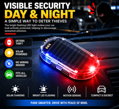 🚨 Solar Fake Car Alarm Light – LED Security Warning Flashing Simulator