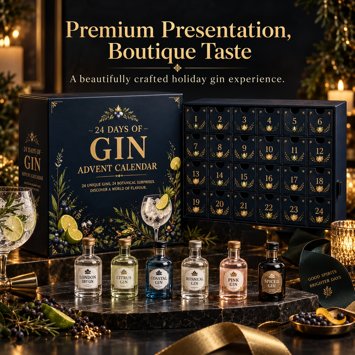 🎁 HOLIDAY SPECIAL – 49% OFF | 2026 Gin Blind Box – 24 Days of Festive Miniature Surprises 🍸✨