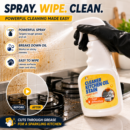 Kitchen Grease Cleaner Spray | Fast Oil Stain Remover for Stovetop & Kitchen Surfaces
