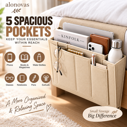 🛏️50% OFF NOW! Bedside Storage Organizer – 5-Pocket Felt Hanging Bed Caddy