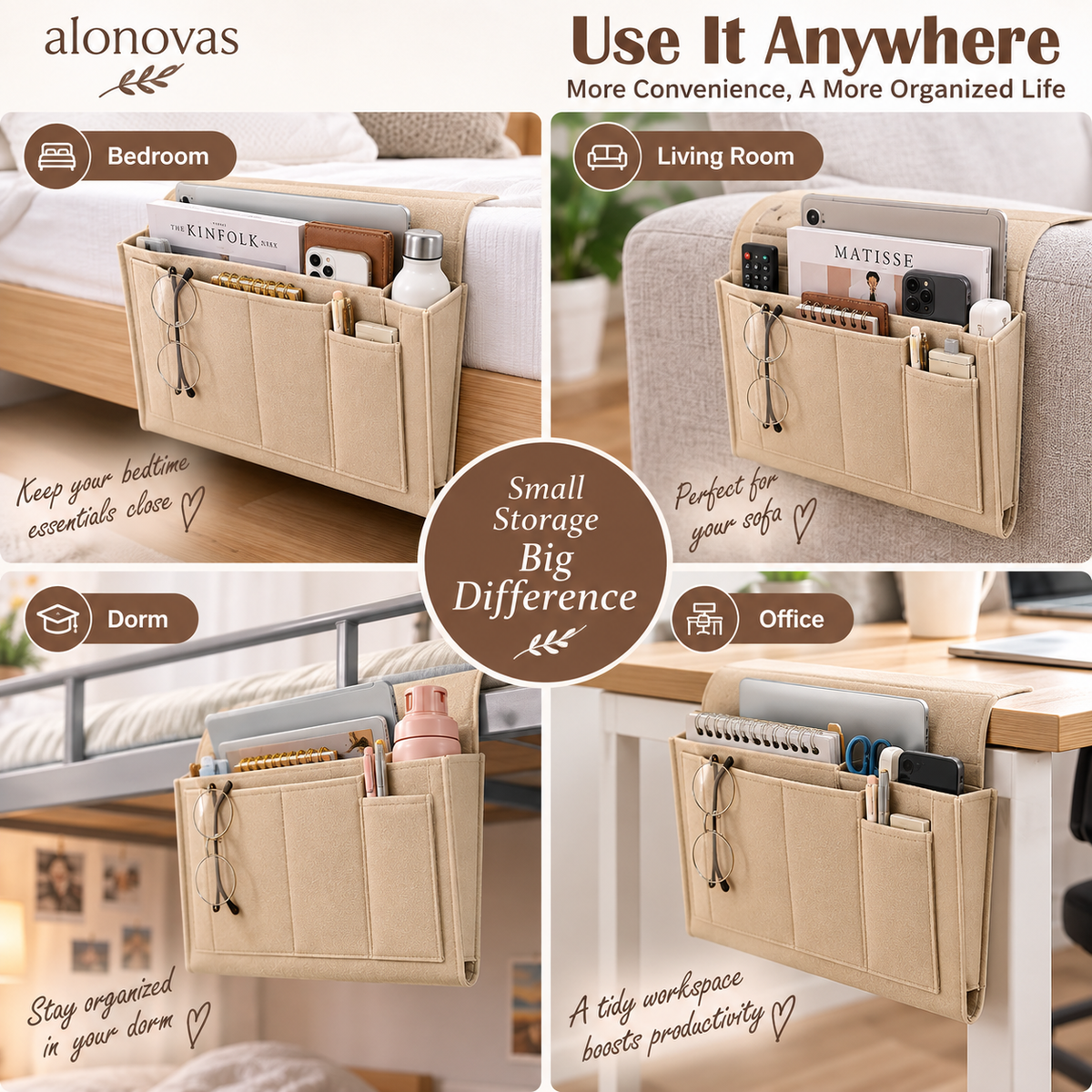 🛏️50% OFF NOW! Bedside Storage Organizer – 5-Pocket Felt Hanging Bed Caddy