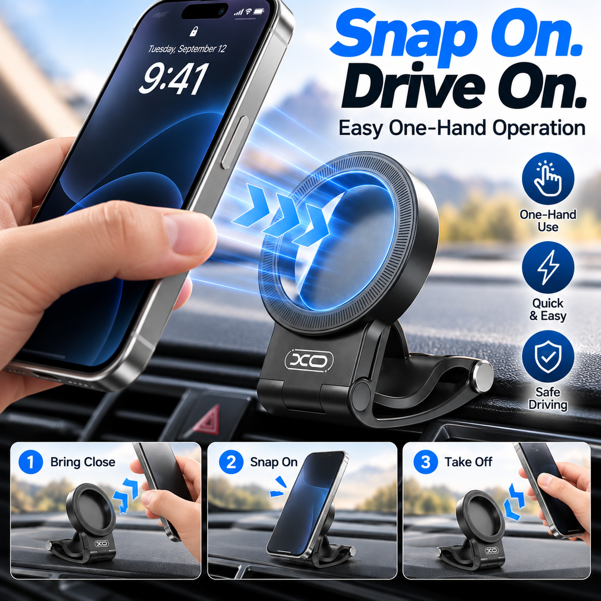 Strong Magnet Magnetic Cellphone Car Mount - Hands-Free Phone Holder, 95° Adjustable