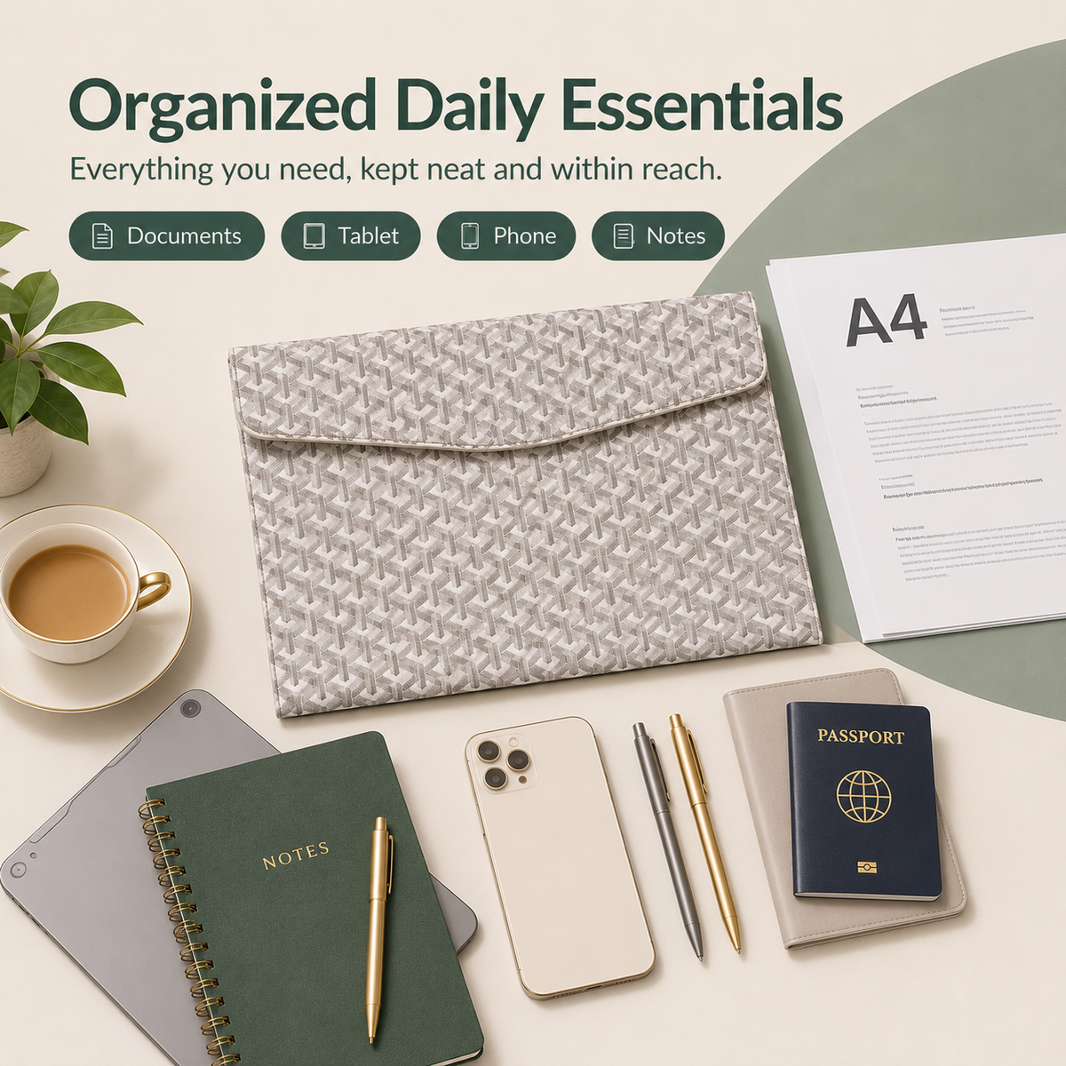 A4 Padfolio Document Organizer – 13" Laptop & Tablet Sleeve with Magnetic Closure