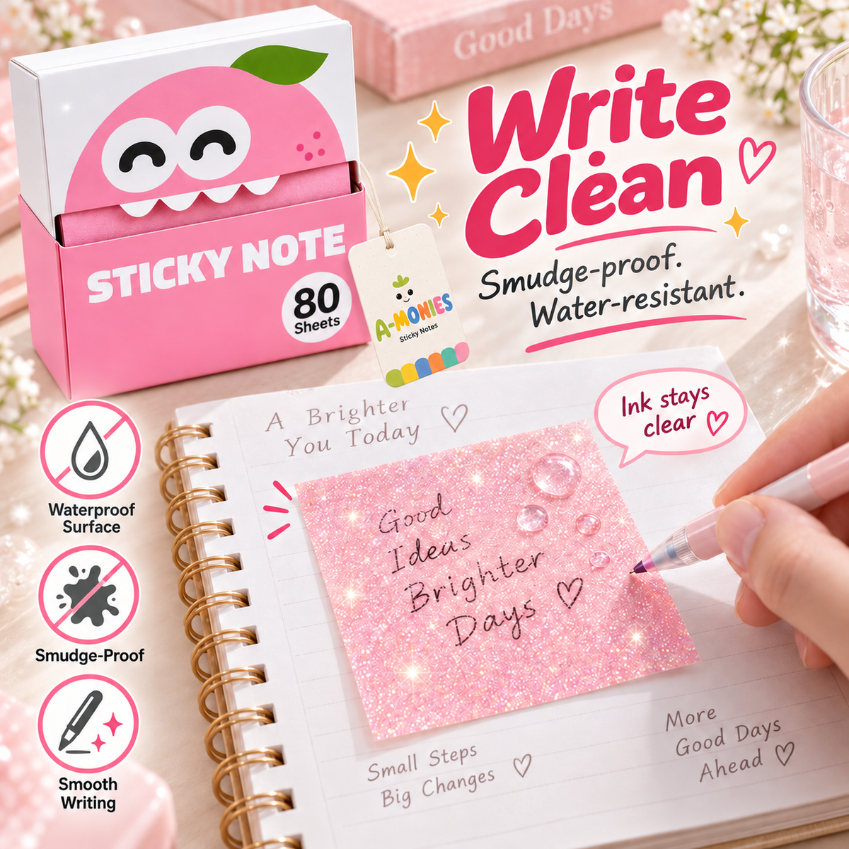 ✨ Glitter Transparent Pull-Out Sticky Notes & Aesthetic Memo Pads