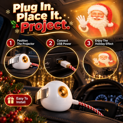🎅 Santa Beam™ Christmas Car Projector🎄– USB Holiday Projection Light with 6 Santa Films！！！✨