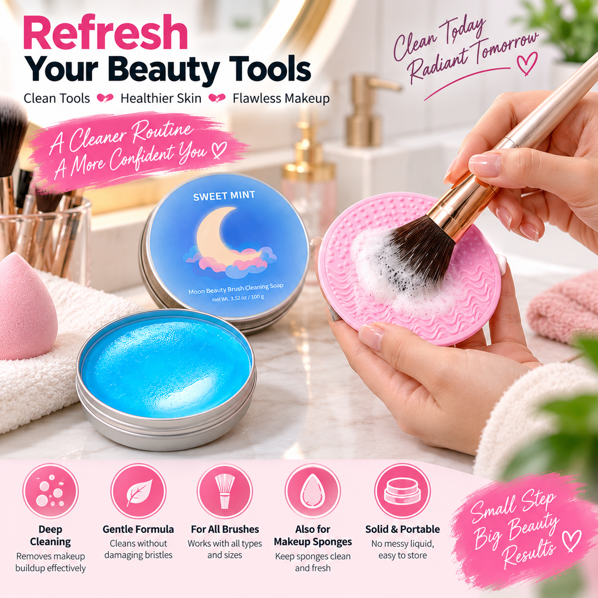 2Pack-Makeup Brush Cleansing Soap (with Silicone Cleaning Pad) — 3.52 oz / 100 g