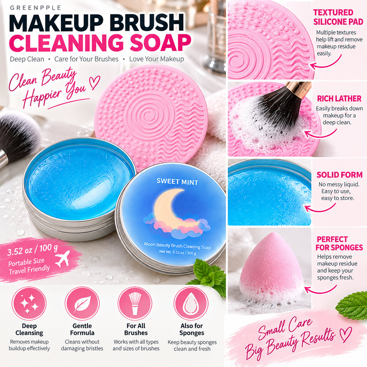 2Pack-Makeup Brush Cleansing Soap (with Silicone Cleaning Pad) — 3.52 oz / 100 g